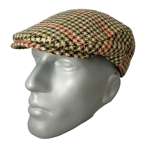 Men's Kirby Genuine British Wool Tweed Cap ZH043-2A RED/BLACK/GREEN - PICK SIZE - Picture 5 of 11
